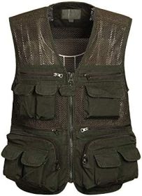 Mens Waistcoat Summer Outdoor Casual Fishing Safari Hiking Vest with Multi-Pocket (size: GREEN-S)