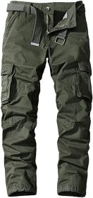 Men's Casual Pants Loose Straight Multi Pocket Outdoor Work Cotton Trousers (Color: Green, size: M)