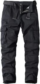 Men's Casual Pants Loose Straight Multi Pocket Outdoor Work Cotton Trousers (Color: Black, size: L)