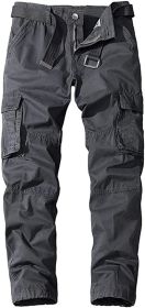 Men's Casual Pants Loose Straight Multi Pocket Outdoor Work Cotton Trousers (Color: Dark Grey, size: S)
