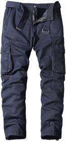Men's Casual Pants Loose Straight Multi Pocket Outdoor Work Cotton Trousers (Color: Blue, size: S)