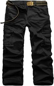 Men's Casual Cargo Trousers Work Autumn Slim-fit Work Pant with Pockets (Color: Black, size: 33)