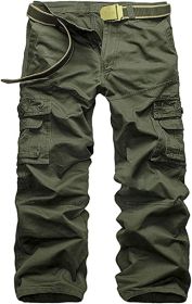 Men's Casual Cargo Trousers Work Autumn Slim-fit Work Pant with Pockets (Color: Green, size: 36)