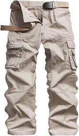 Men's Casual Cargo Trousers Work Autumn Slim-fit Work Pant with Pockets (Color: Beige, size: 36)